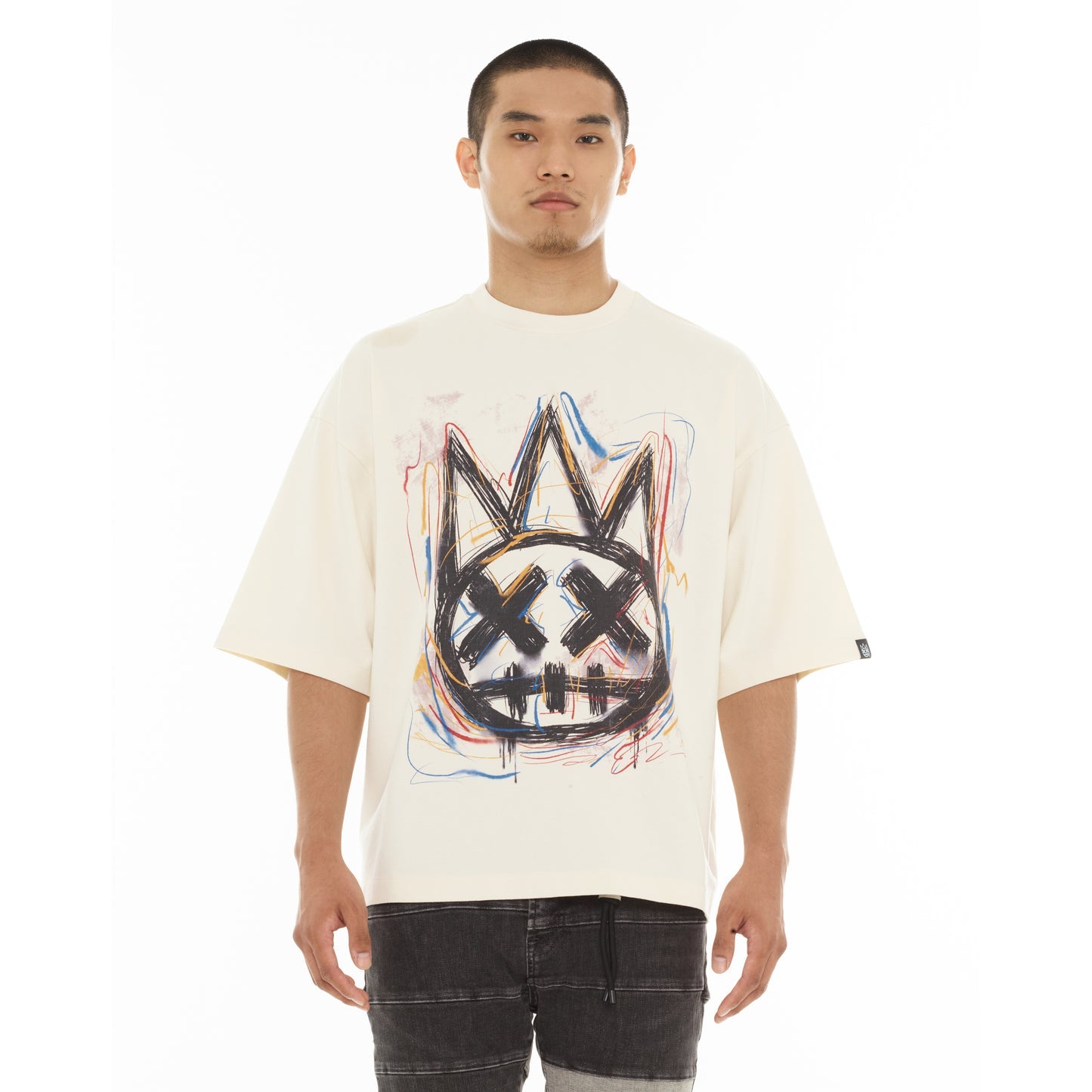 Cult Of Individuality Oversized Short Sleeve Crew Neck Tee "Scribble Logo"-Winter White