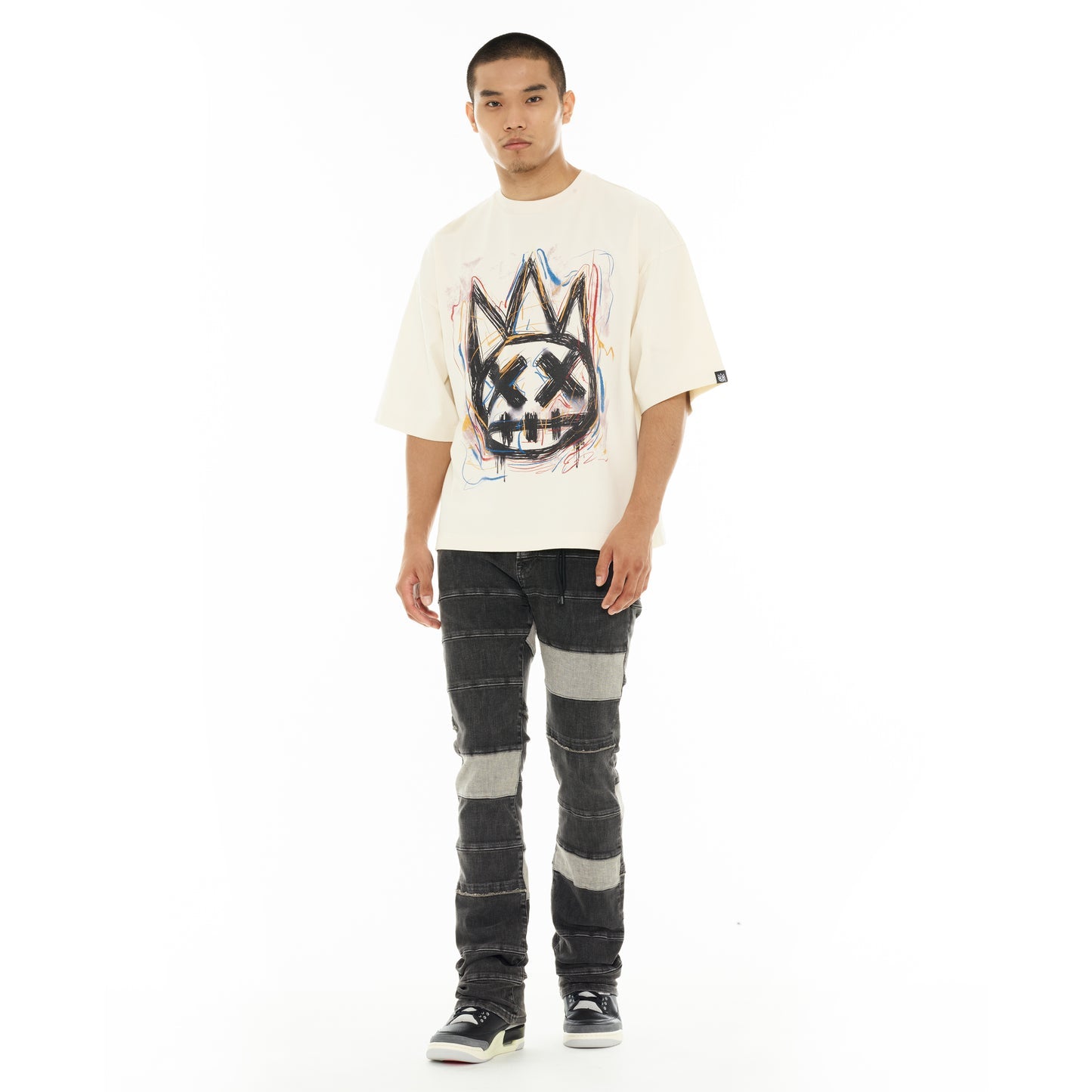Cult Of Individuality Oversized Short Sleeve Crew Neck Tee "Scribble Logo"-Winter White