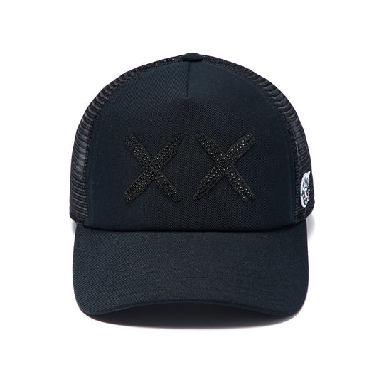 Cult Of Individuality Black Crystals Mesh Trucker Hat "XX" Logo-Black