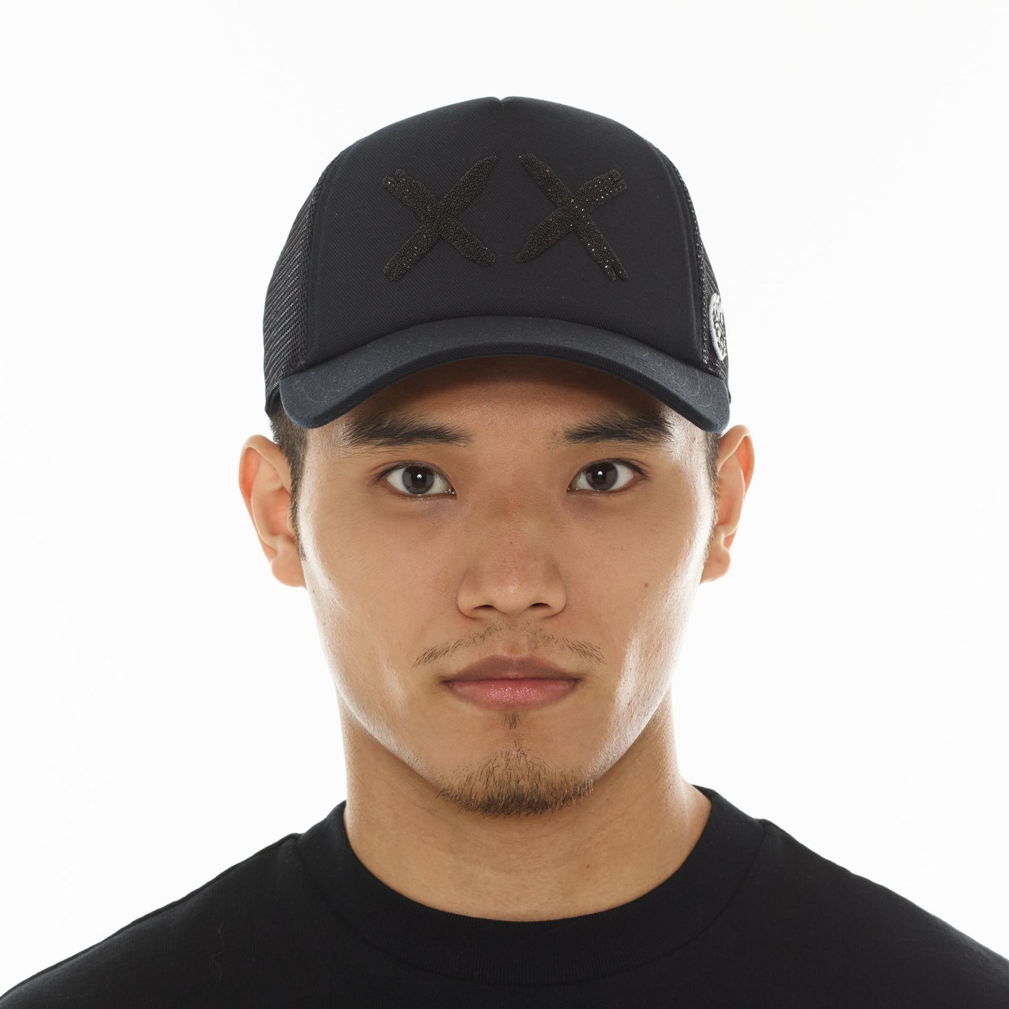 Cult Of Individuality Black Crystals Mesh Trucker Hat "XX" Logo-Black