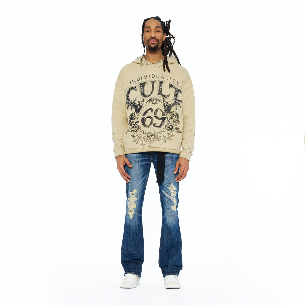 Cult Of Individuality French Terry Pullover Hoody "Bats" 620 Grams-Winter White