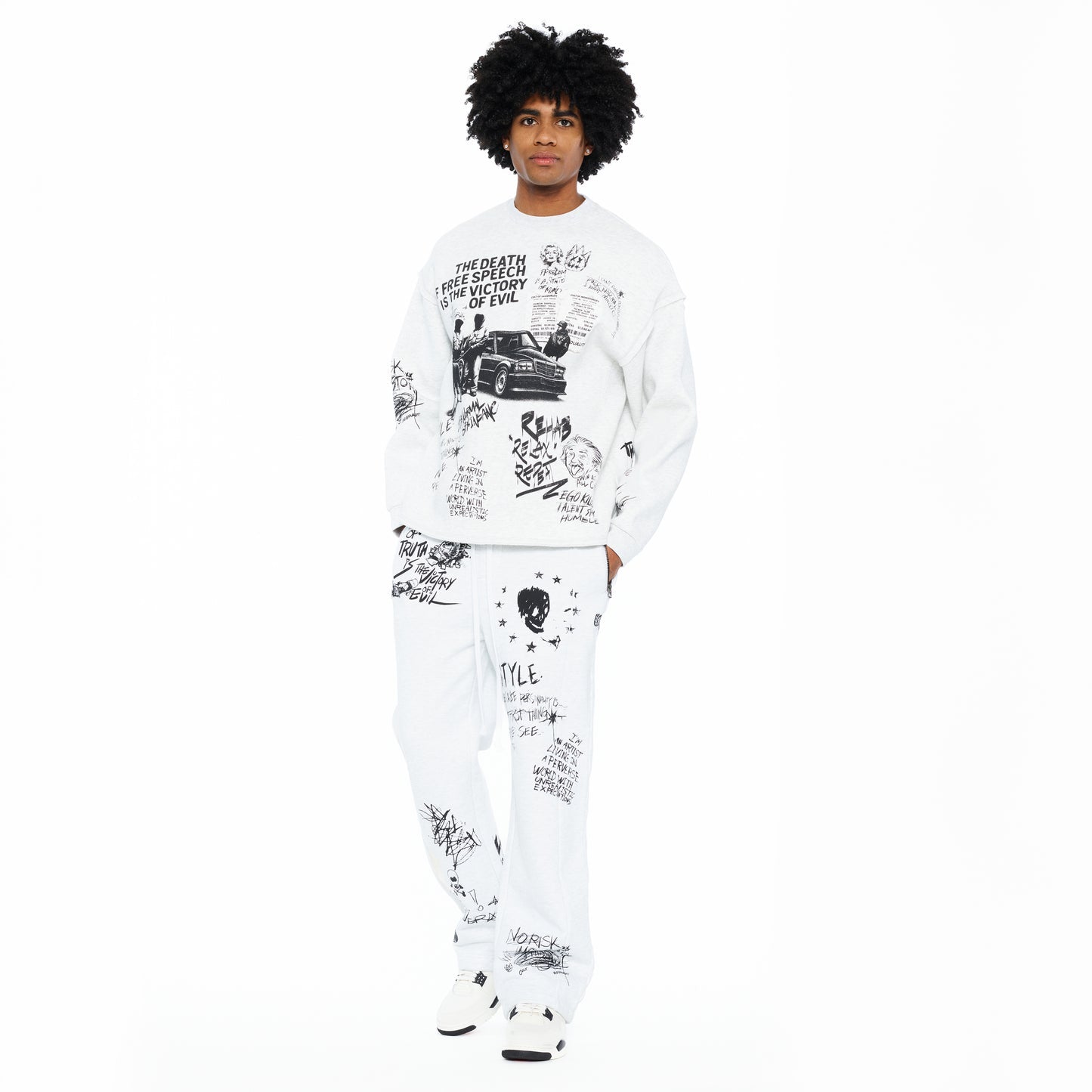 Cult Of Individuality French Terry Fleece Crew Sweatshirt "The Death Of Free Speec-Heather Grey