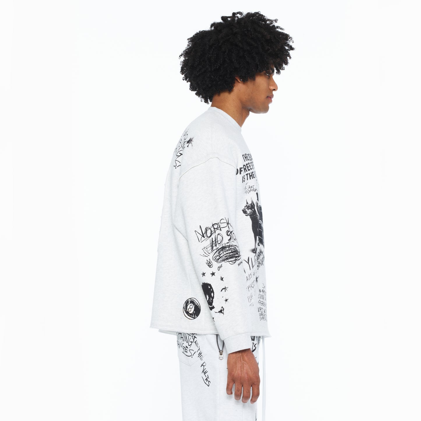 Cult Of Individuality French Terry Fleece Crew Sweatshirt "The Death Of Free Speec-Heather Grey