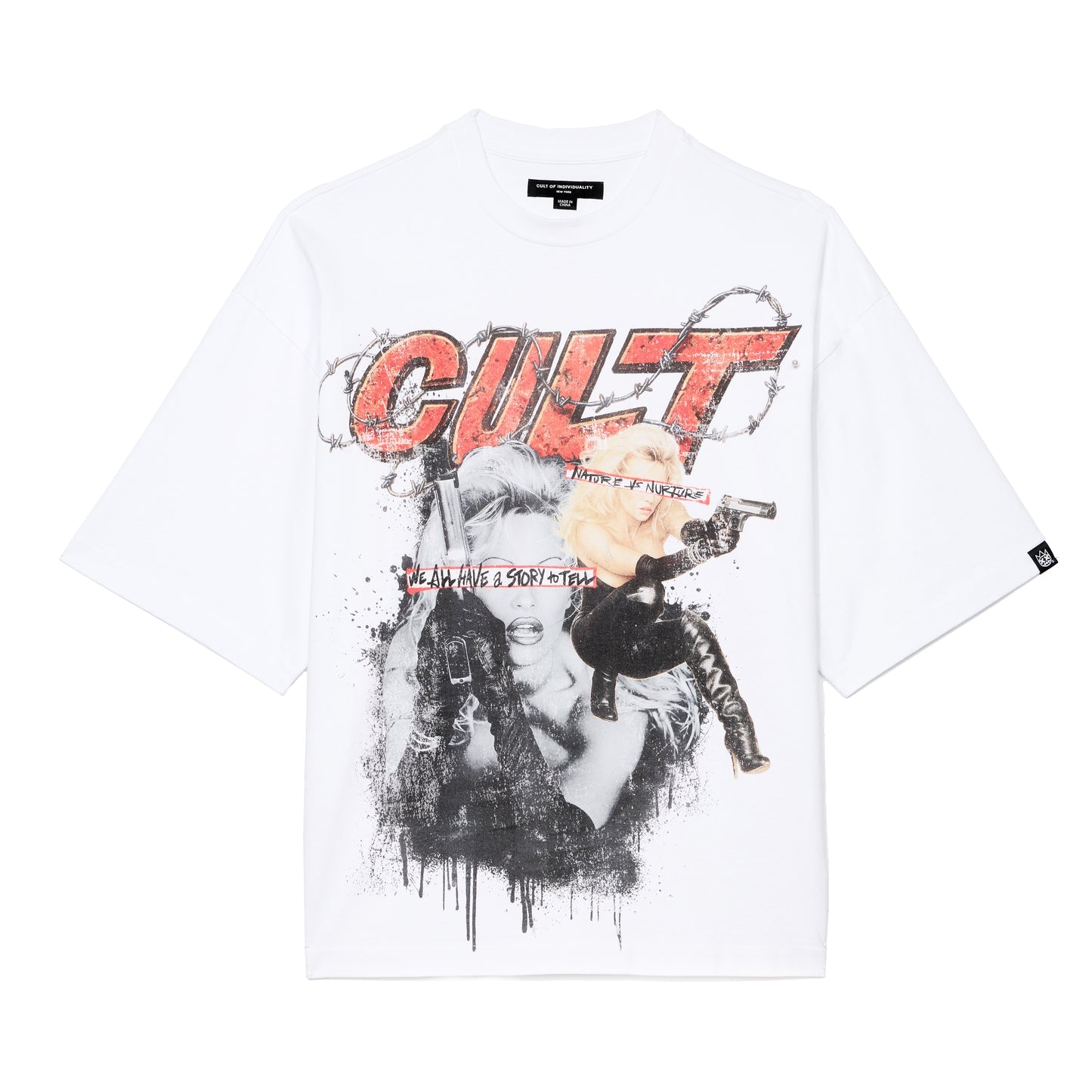 Cult Of Individuality Oversized Short Sleeve Crew Neck Tee "Worldwide" 260 Grams-White