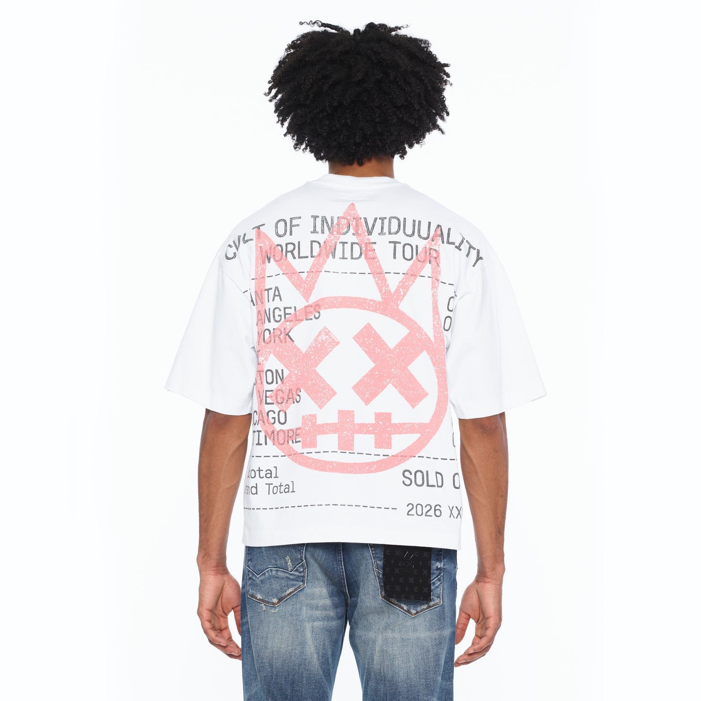 Cult Of Individuality Oversized Short Sleeve Crew Neck Tee "Worldwide" 260 Grams-White