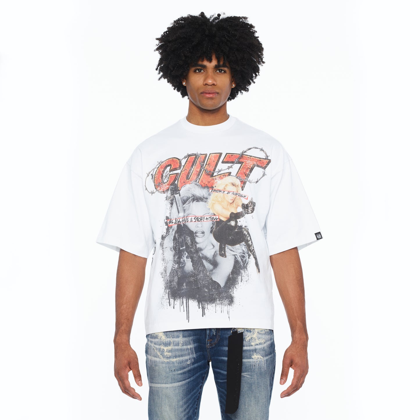 Cult Of Individuality Oversized Short Sleeve Crew Neck Tee "Worldwide" 260 Grams-White