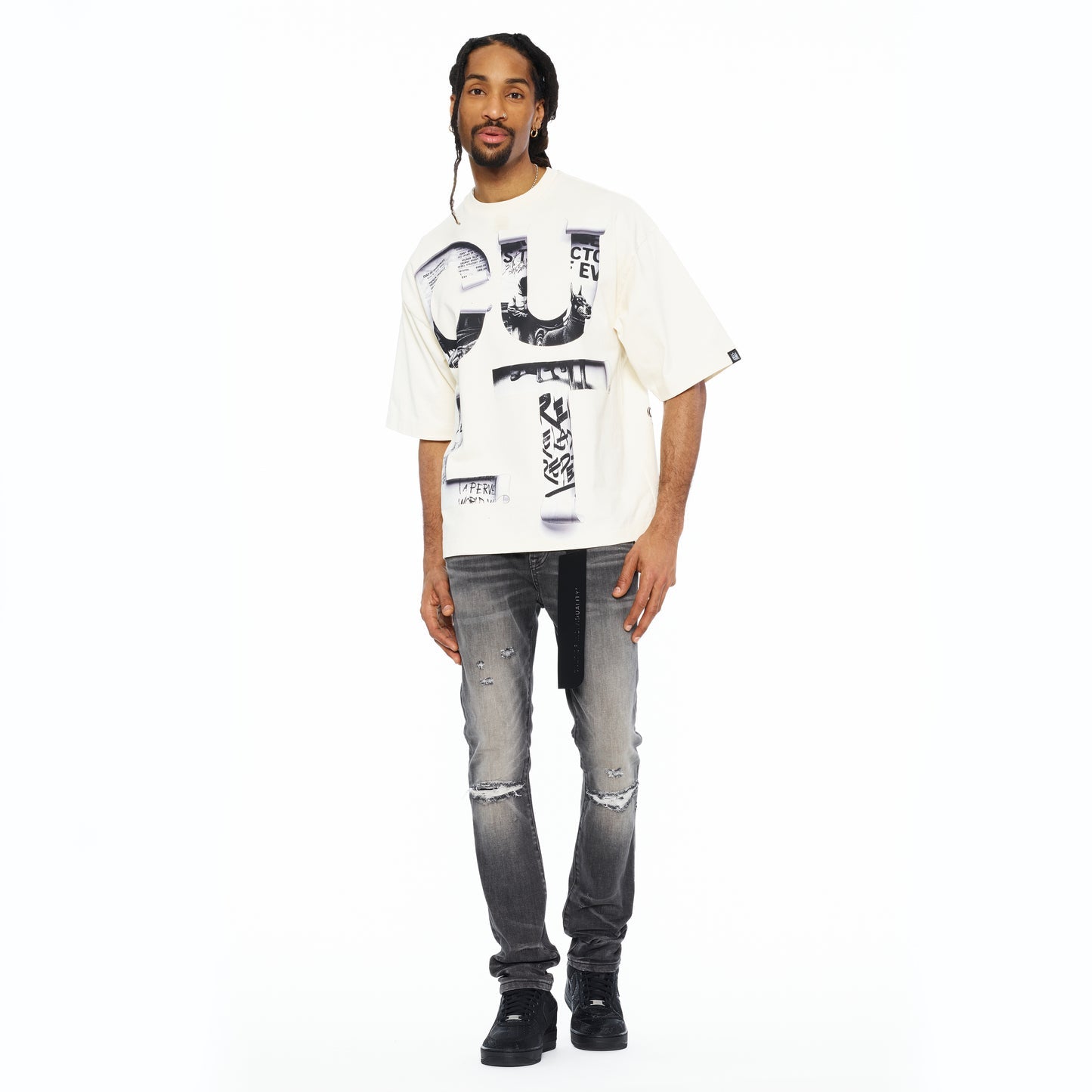 Cult Of Individuality Oversized Short Sleeve Crew Neck Tee "Cult Newspaper" 260 Gram-Winter White