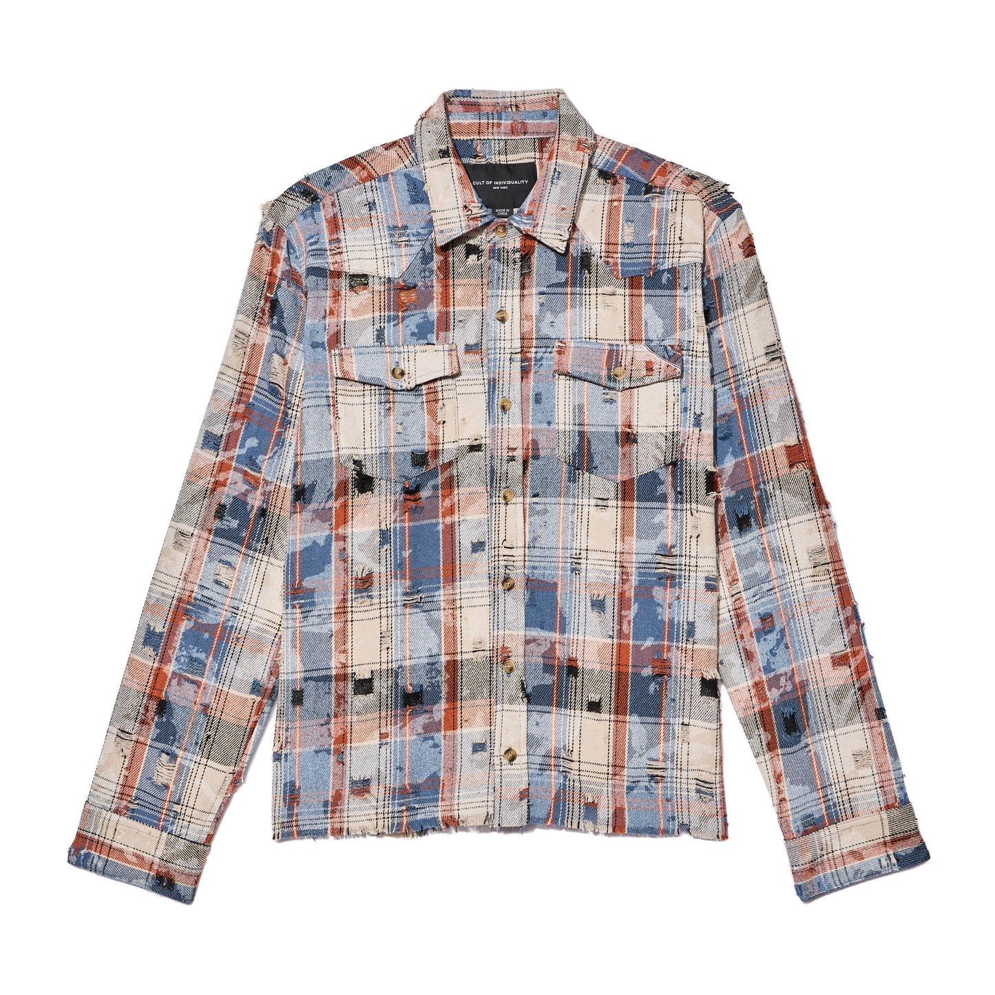 Cult Of Individuality L/S Vintage Embroidered Plaid Woven Shirt-Harvest Plaid