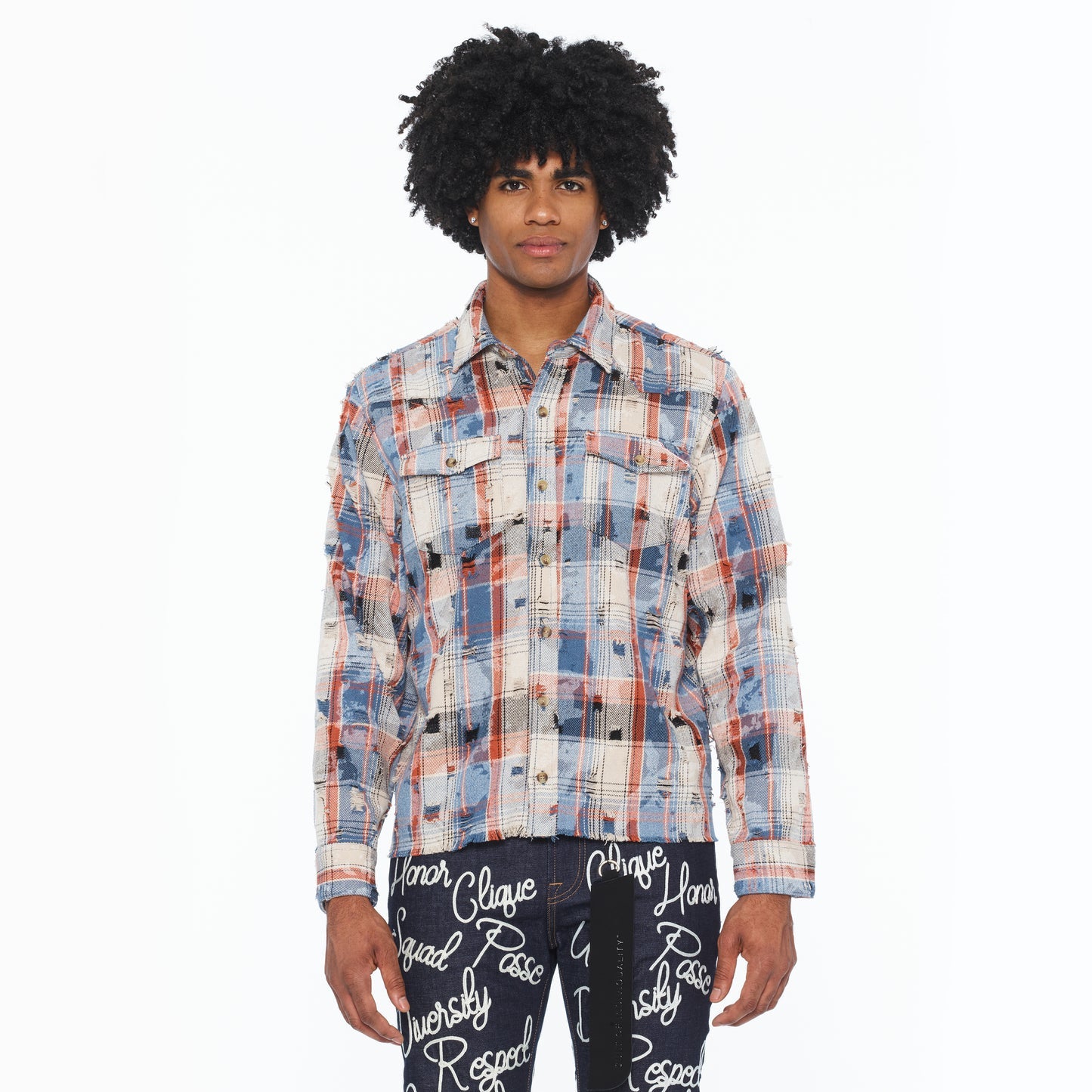 Cult Of Individuality L/S Vintage Embroidered Plaid Woven Shirt-Harvest Plaid