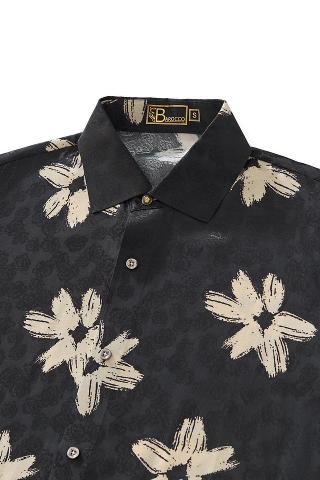 Barocco Brush Bloom Shirt-Black