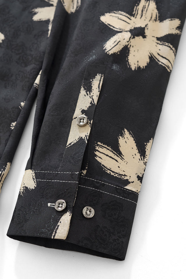 Barocco Brush Bloom Shirt-Black