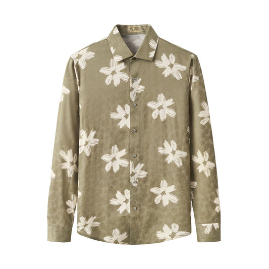 Barocco Brush Bloom Shirt-Green