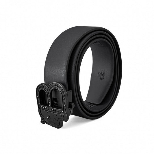 Barocco Flat Leather Auto Buckle Belt-Black