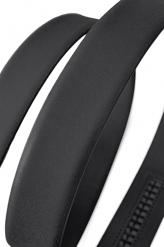 Barocco Flat Leather Auto Buckle Belt-Black