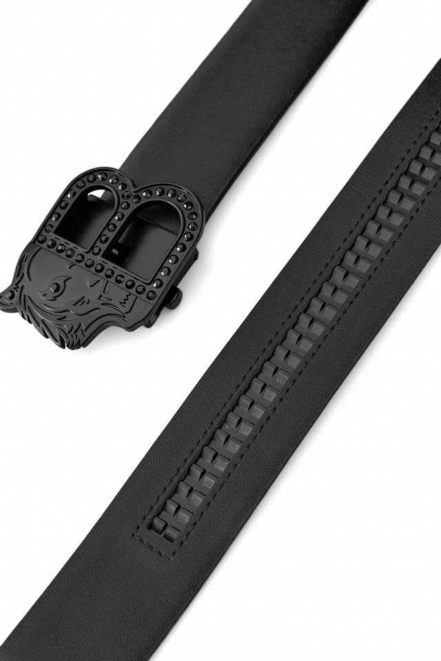 Barocco Flat Leather Auto Buckle Belt-Black