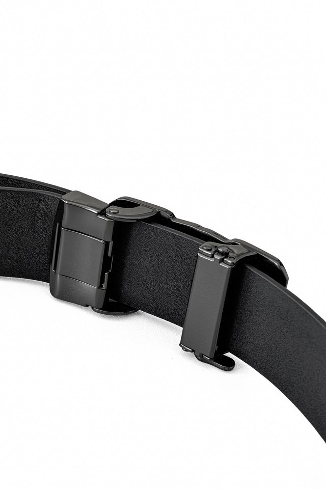 Barocco Flat Leather Lion Auto BKL Belt – Gunmetal GUN/BLACK