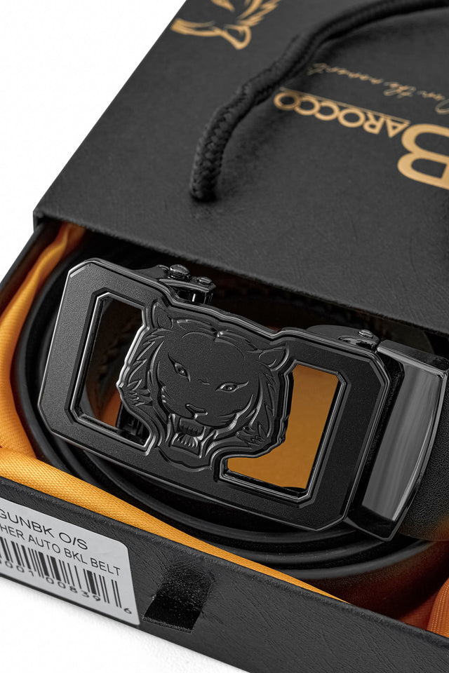 Barocco Flat Leather Lion Auto BKL Belt – Gunmetal GUN/BLACK