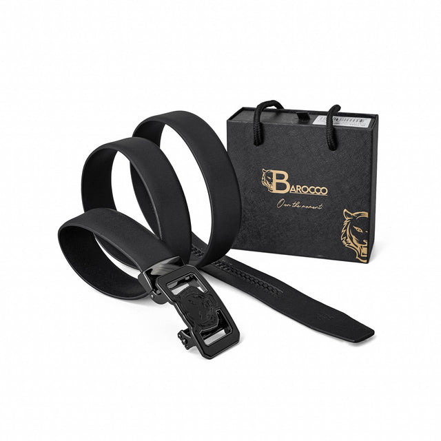 Barocco Flat Leather Lion Auto BKL Belt – Gunmetal GUN/BLACK