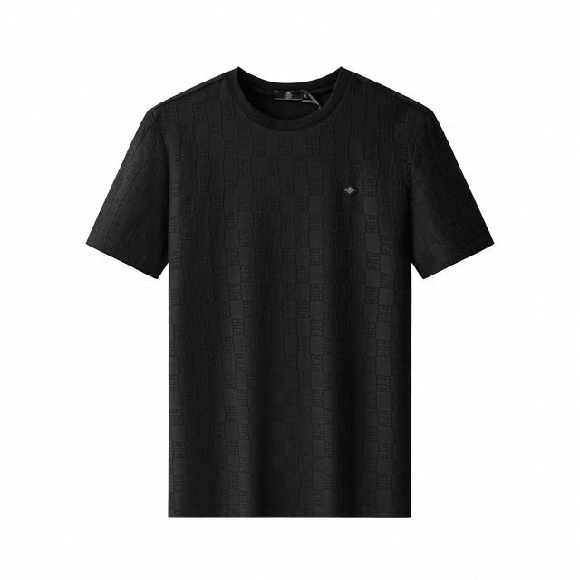 Barocco Embossed Greek Key Texture Tee–El Baron Black
