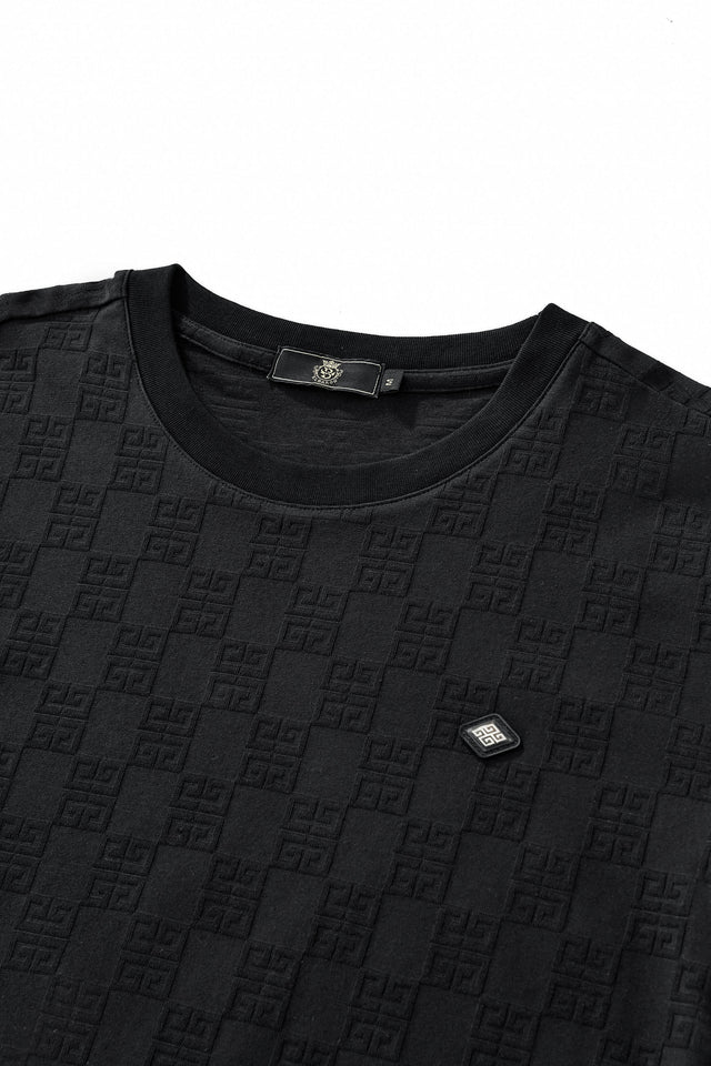 Barocco Embossed Greek Key Texture Tee–El Baron Black
