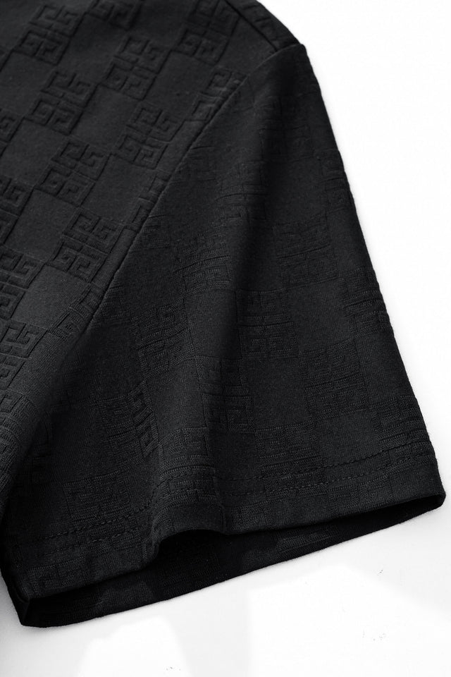 Barocco Embossed Greek Key Texture Tee–El Baron Black