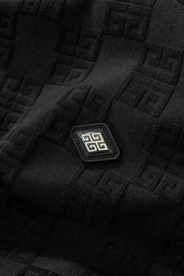 Barocco Embossed Greek Key Texture Tee–El Baron Black