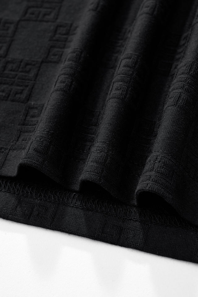 Barocco Embossed Greek Key Texture Tee–El Baron Black