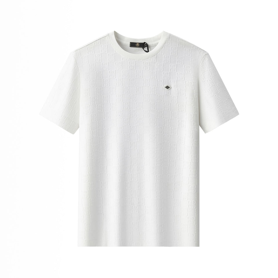 Barocco Embossed Greek Key Texture Tee–El Baron White