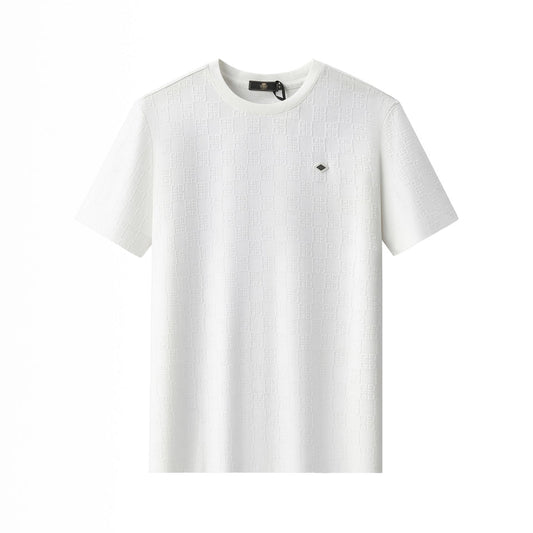 Barocco Embossed Greek Key Texture Tee–El Baron White
