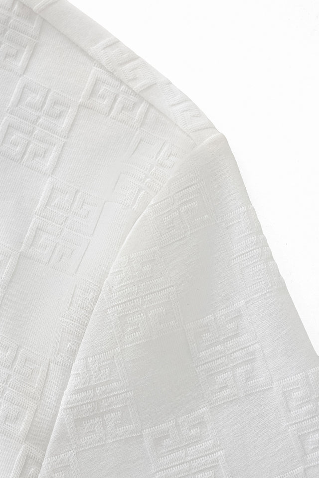 Barocco Embossed Greek Key Texture Tee–El Baron White