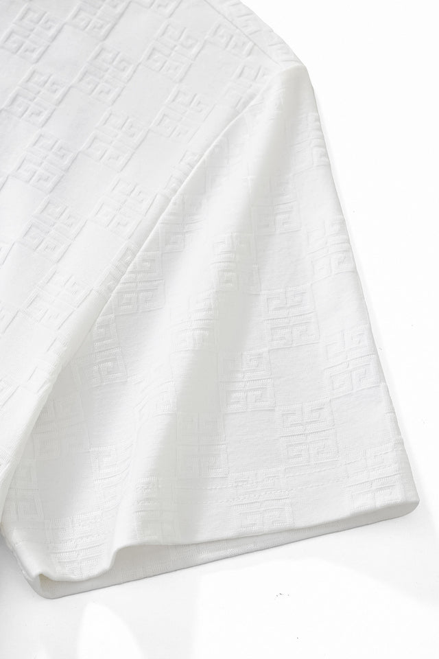 Barocco Embossed Greek Key Texture Tee–El Baron White