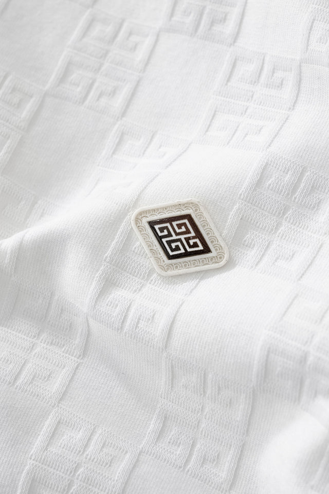 Barocco Embossed Greek Key Texture Tee–El Baron White