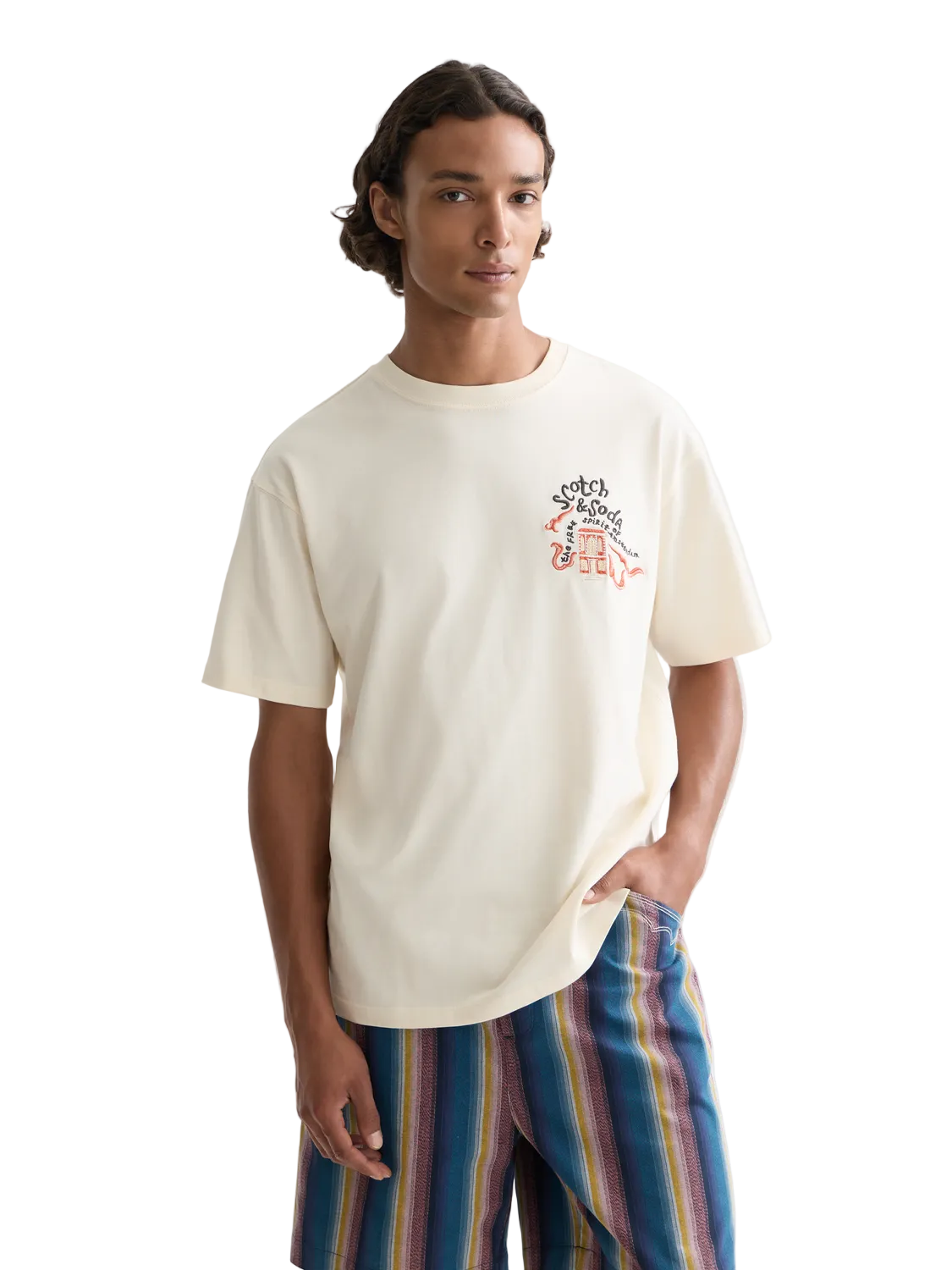 Scotch & Soda The 40th Anniversary Relaxed-Fit Embroidery T-Shirt-Eggnog