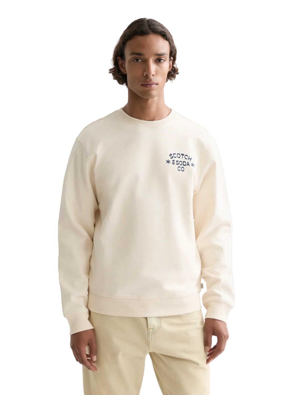 Scotch & Soda Chest Logo Regular Fit Sweatshirt-Eggnog