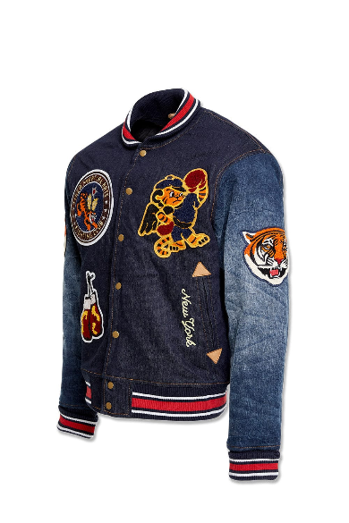 Jordan Craig Crouching Tiger Denim Varsity Jacket (Dark Blue)