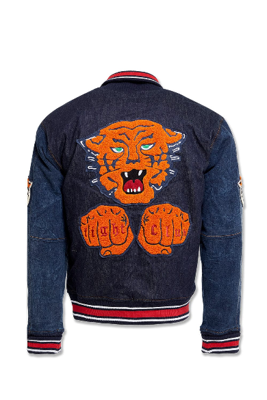 Jordan Craig Crouching Tiger Denim Varsity Jacket (Dark Blue)