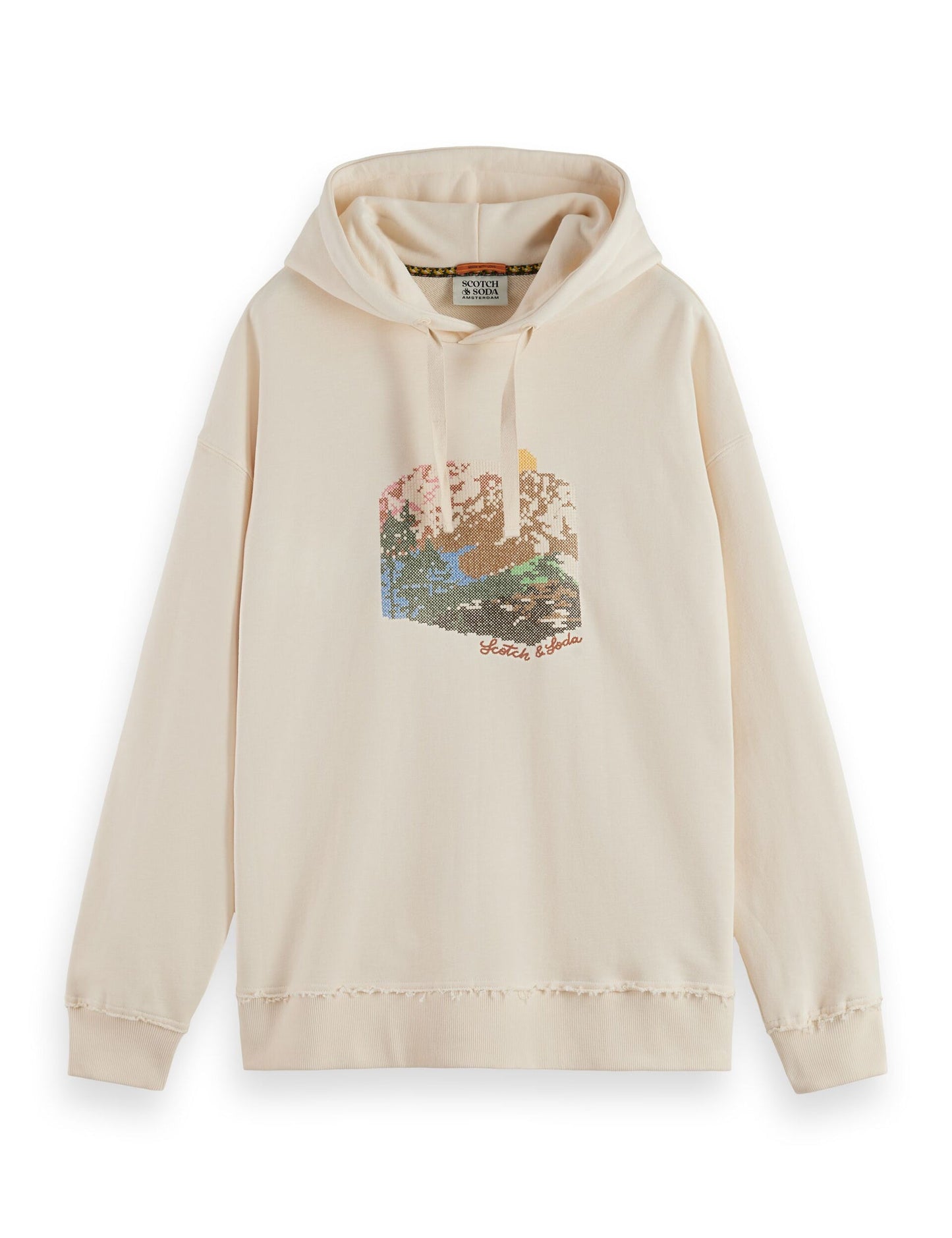 Scotch & Soda Loose Fit Embroidered Artwork Hoodie-Eggnog