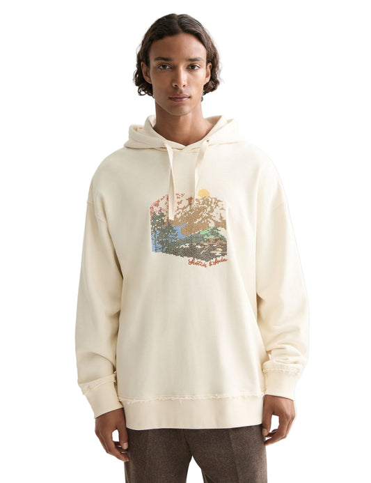 Scotch & Soda Loose Fit Embroidered Artwork Hoodie-Eggnog