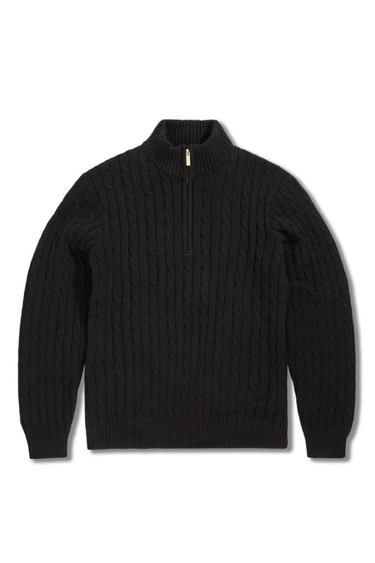 Jordan Craig Montauk 1/4 Zip Cable Knit Sweater-Black