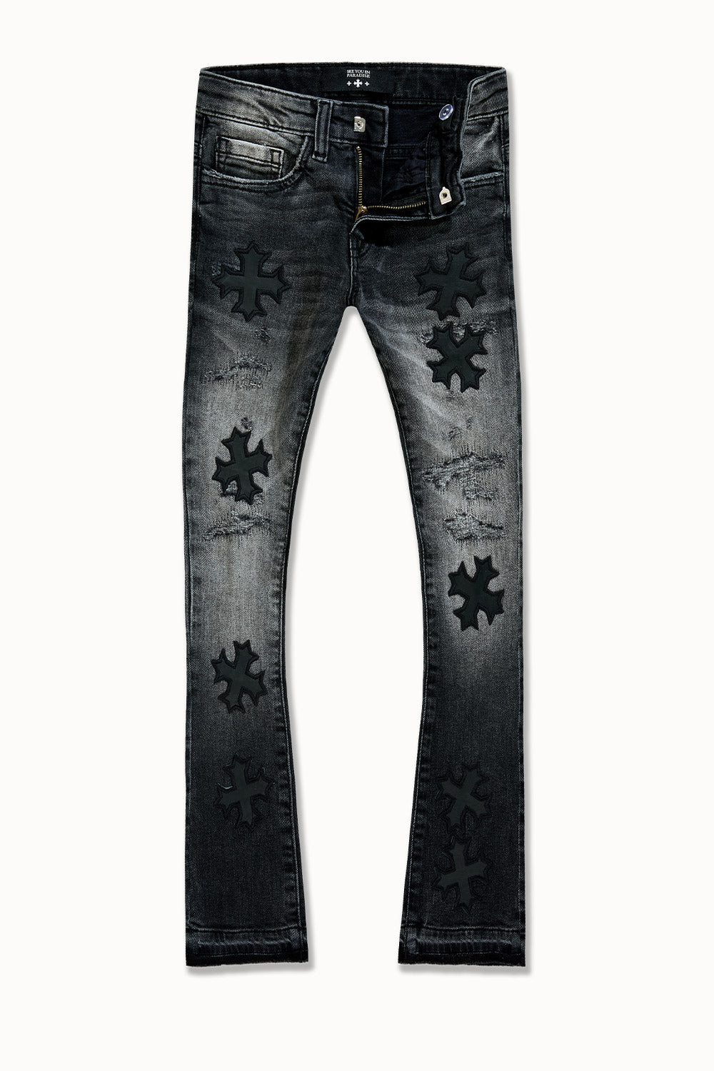 See You In Paradise (Kids) Super Skinny Stacked Eden Denim - Black Shadow