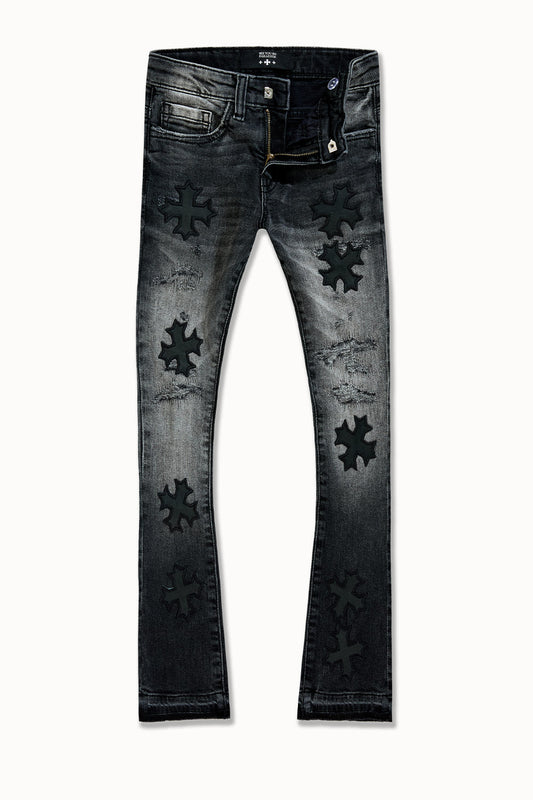 See You In Paradise (Kids) Super Skinny Stacked Eden Denim - Black Shadow