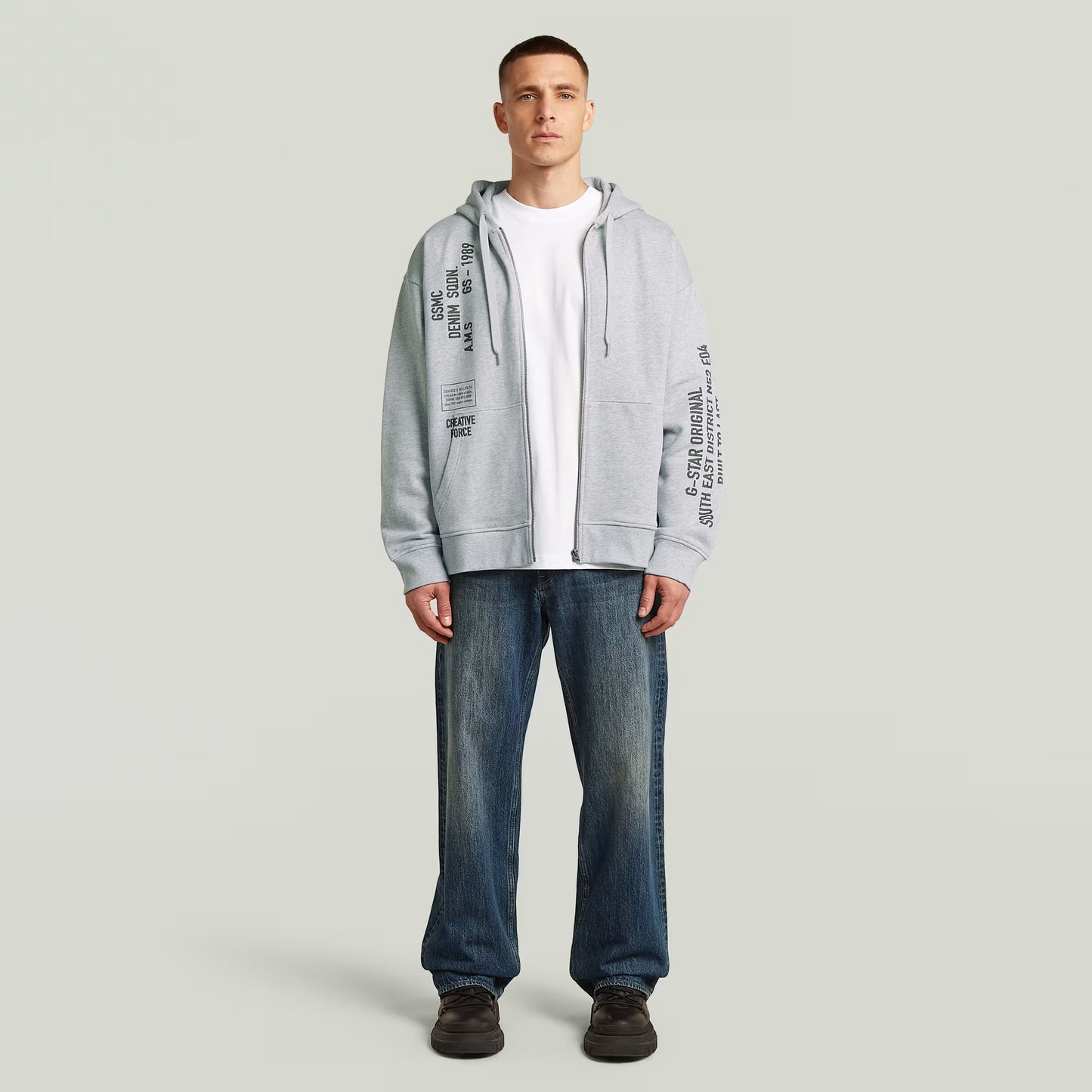 G-Star Raw Stencil Relaxed Hoodie Zip Sweater-Light Grey