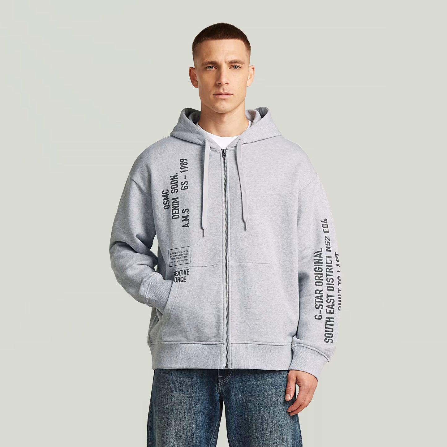 G-Star Raw Stencil Relaxed Hoodie Zip Sweater-Light Grey