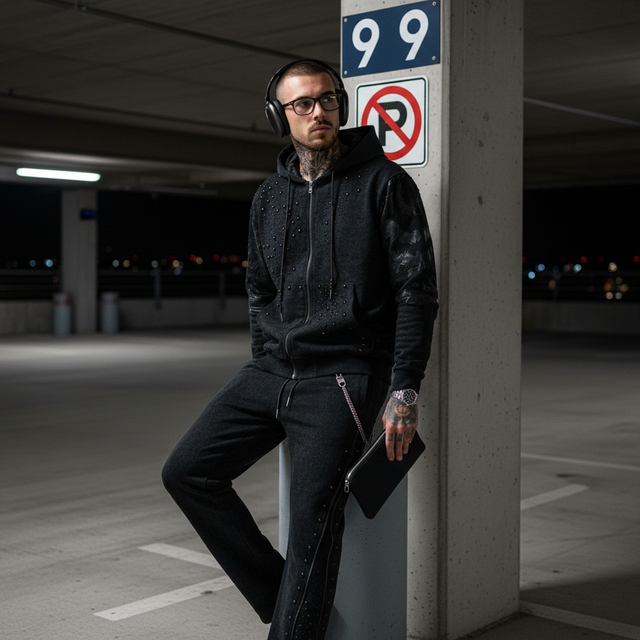 Barocco Midnight Roar Sweatsuit Century Penthouse-Black