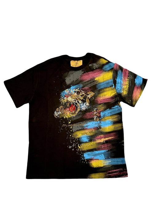 Privilege Society Tiger Instinct Rhinestone Tee-Black